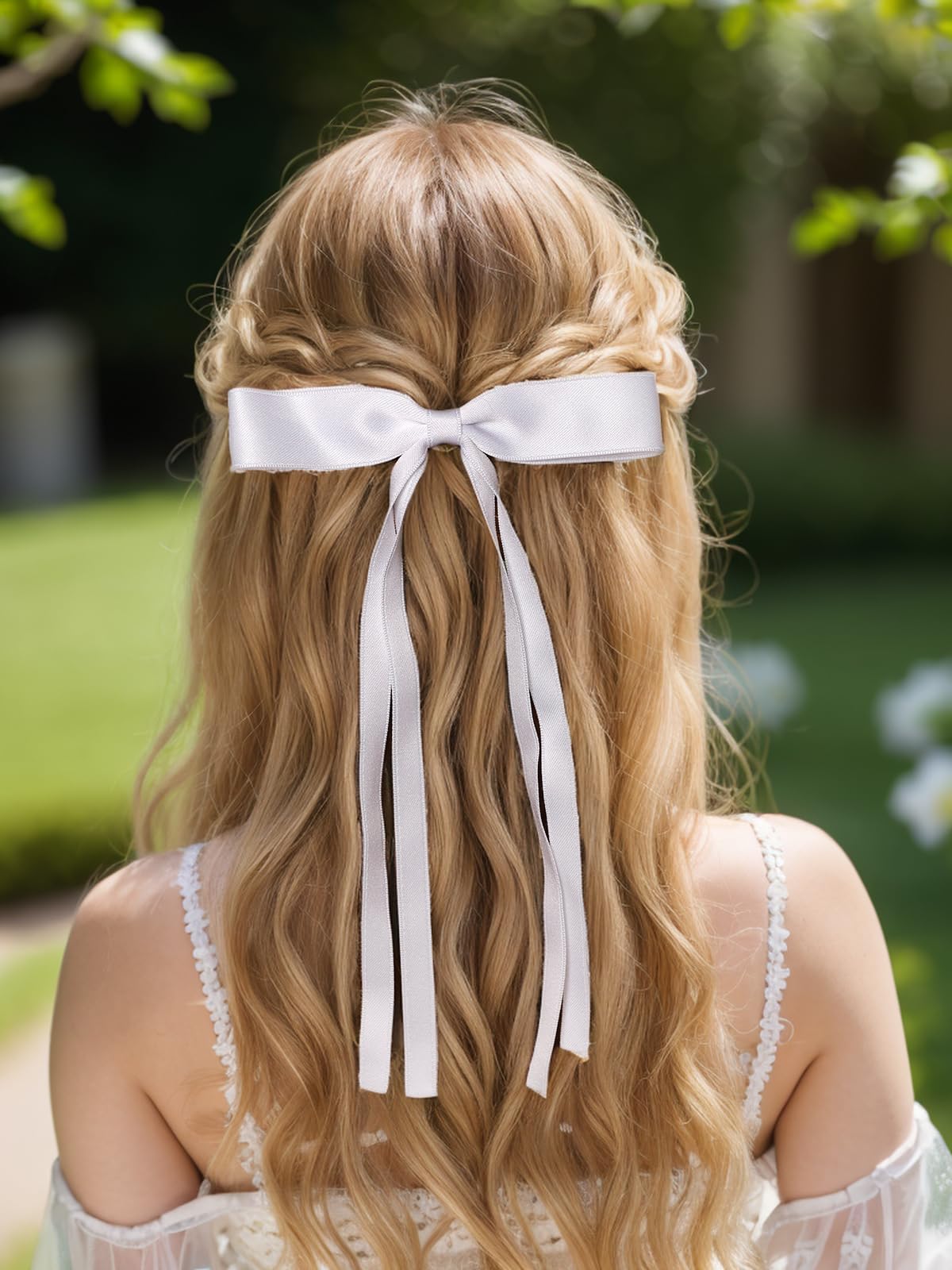LFOUVRE tassel bow clip closeup — soft material.