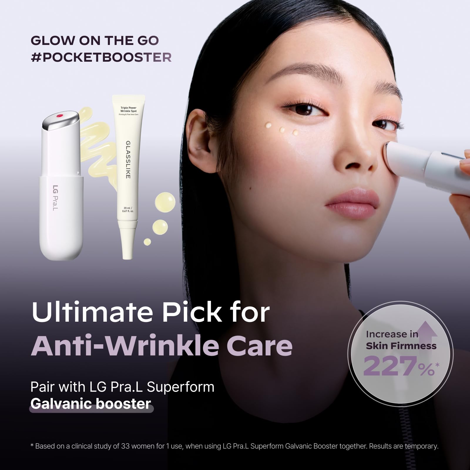 LG Pra.L Glasslike usage motion demonstrating gentle smoothing over wrinkles.