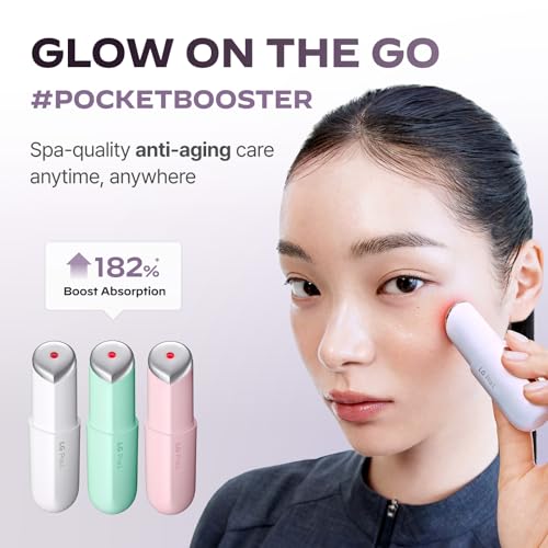 LG Pra.L Superform Galvanic Booster Mystic White side view emphasizing portable design.