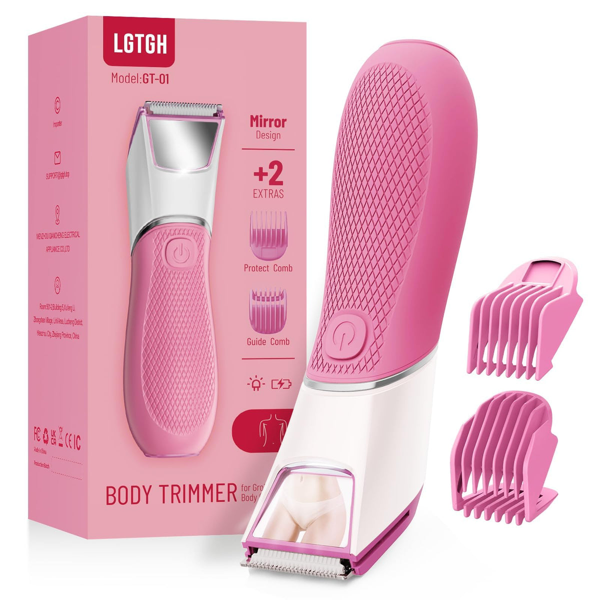 LGTGH bikini trimmer rose-red front view for precise intimate grooming.