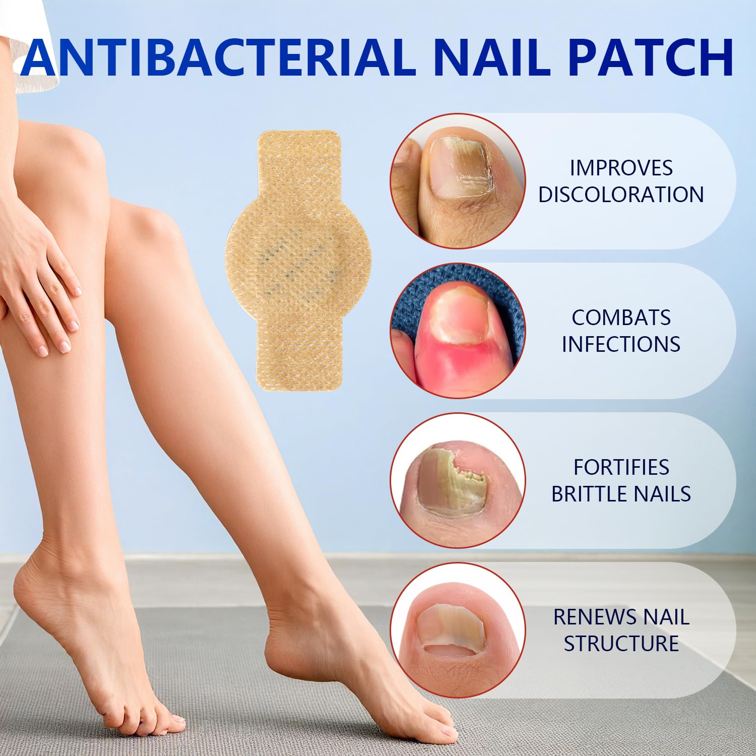 LHBMET nail patches night-use application on toe nails.