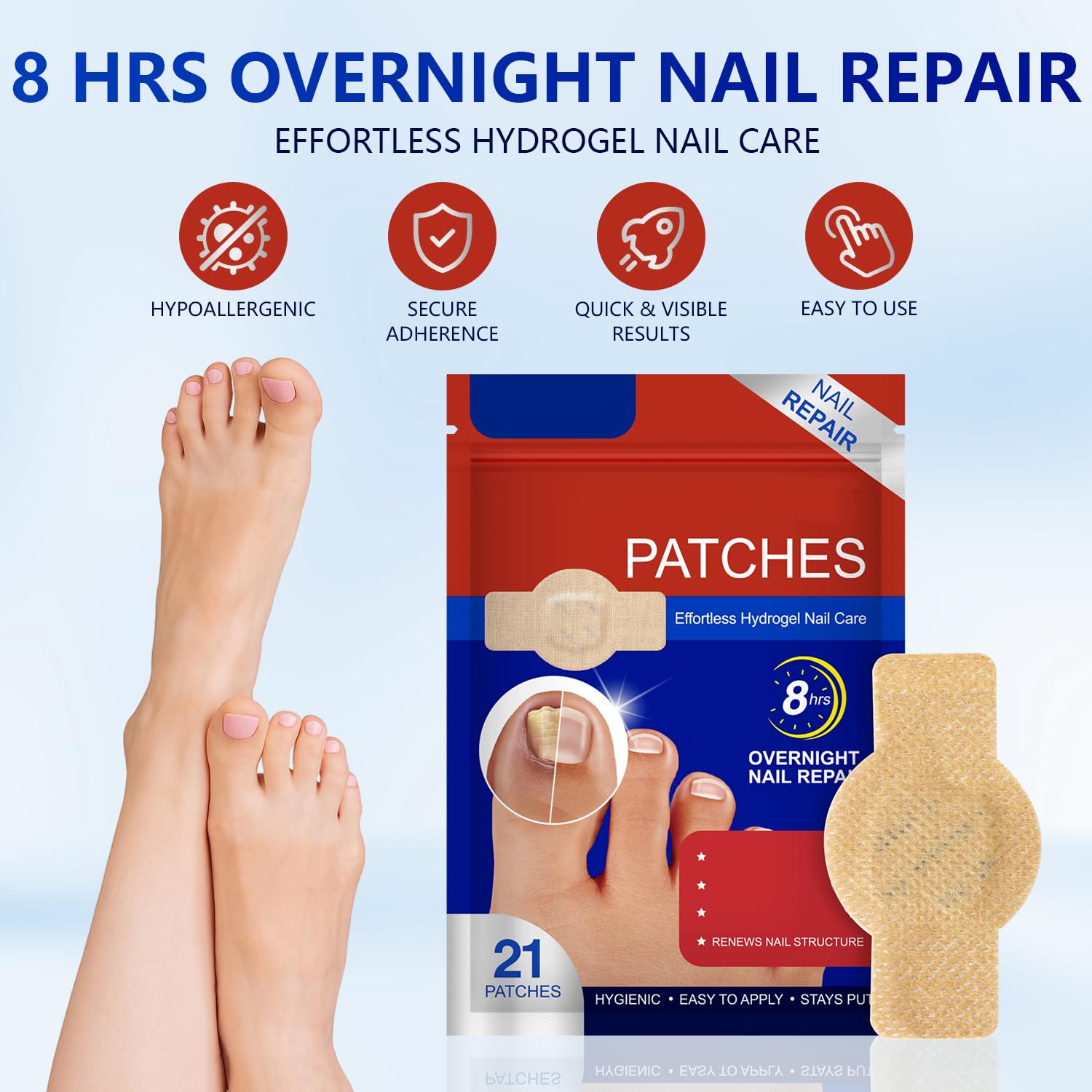 LHBMET patches application step showing easy peel-and-stick and secure adhesion.