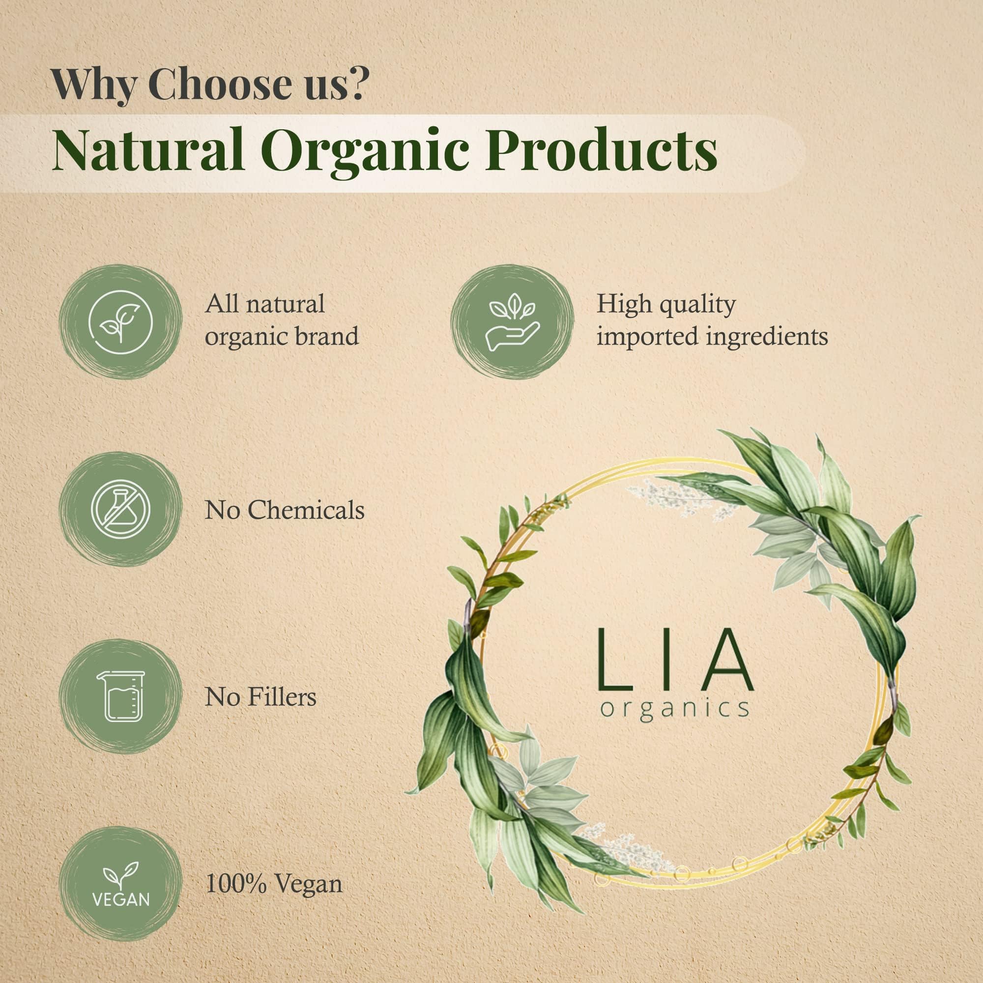 Lia Organics clean-ingredient label highlights paraben- and sulfate-free purity.