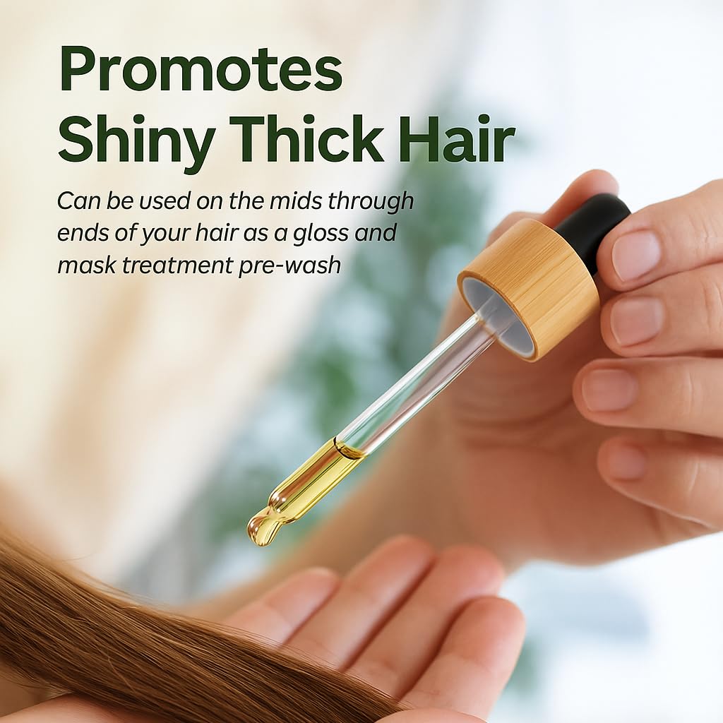 Lia Organics Hair Growth Oil with rosemary and castor oils nourishes scalp gently.