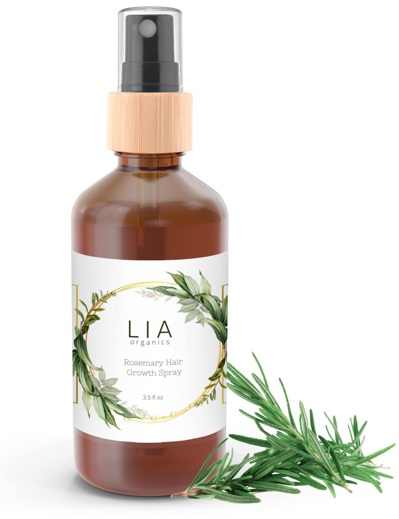 Lia Organics rosemary hair growth spray bottle for daily scalp refresh.