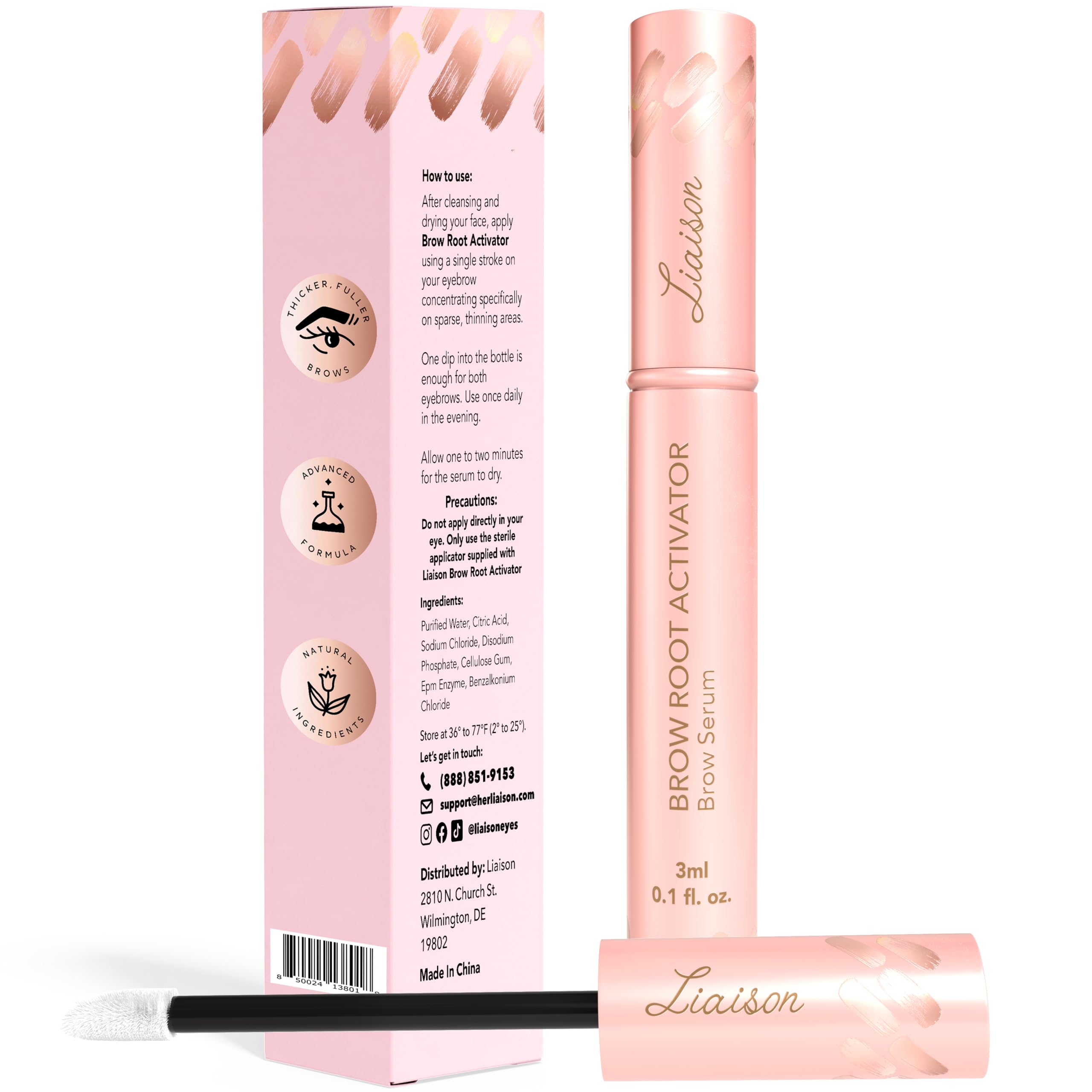 Liaison Brow Growth Serum precision brush applying for targeted coverage.