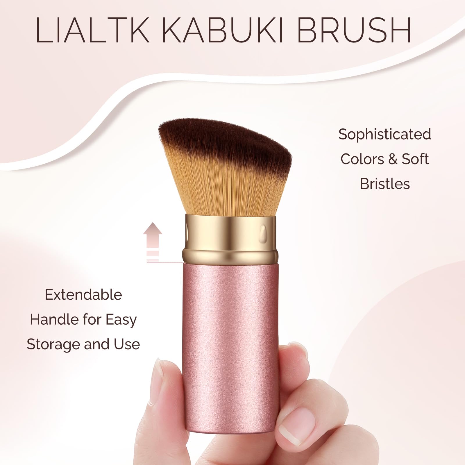 LIALTK all-in-one makeup brush enables foundation, powder, blush, and more with one tool.