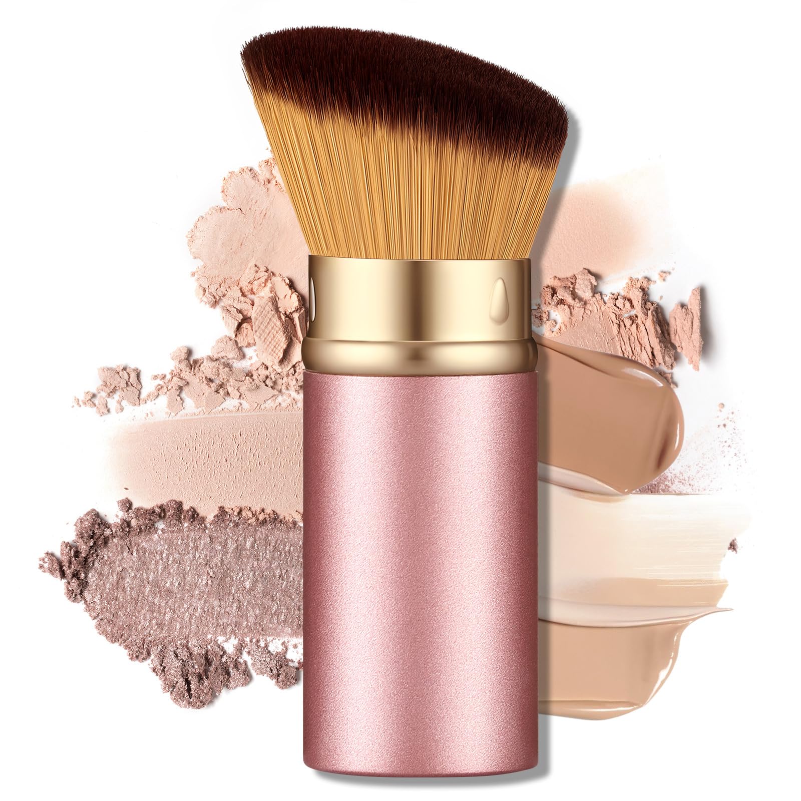 LIALTK retractable kabuki brush with rose-gold cap for travel-ready makeup application.