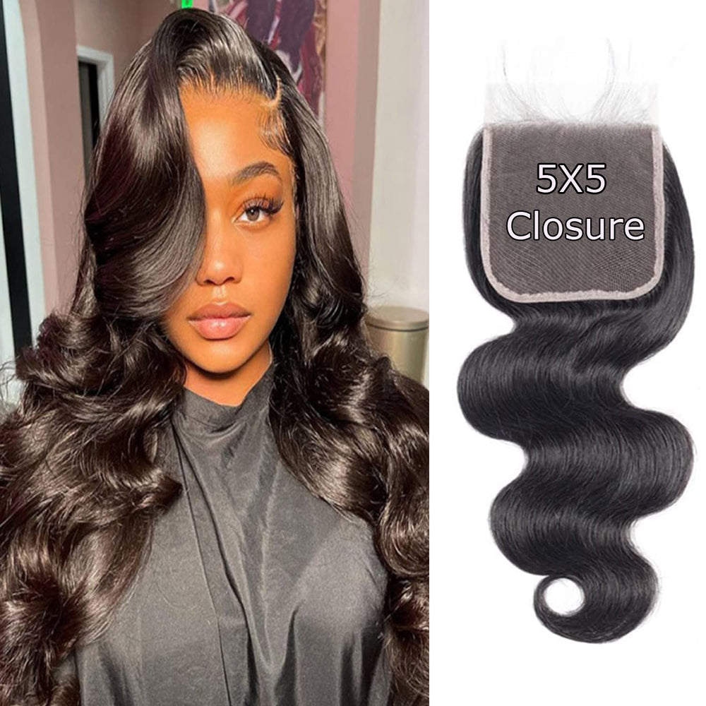 Liangya Hair HD Body Wave Closure 14-inch front view for a seamless, natural look.