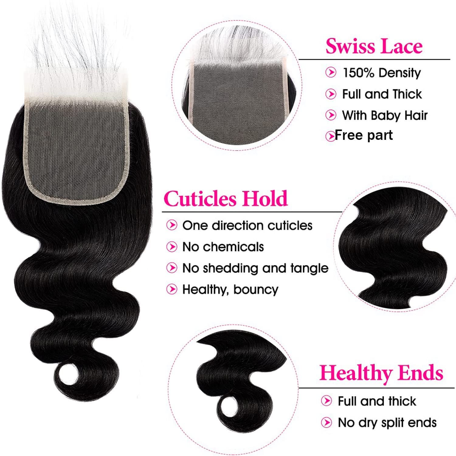 Liangya Hair 150% density closure for full, natural volume without heaviness.