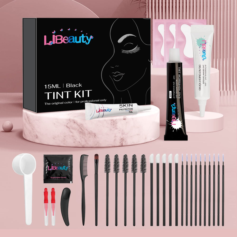 Libeauty eyebrow coloring focus shows defined brows and fuller appearance.