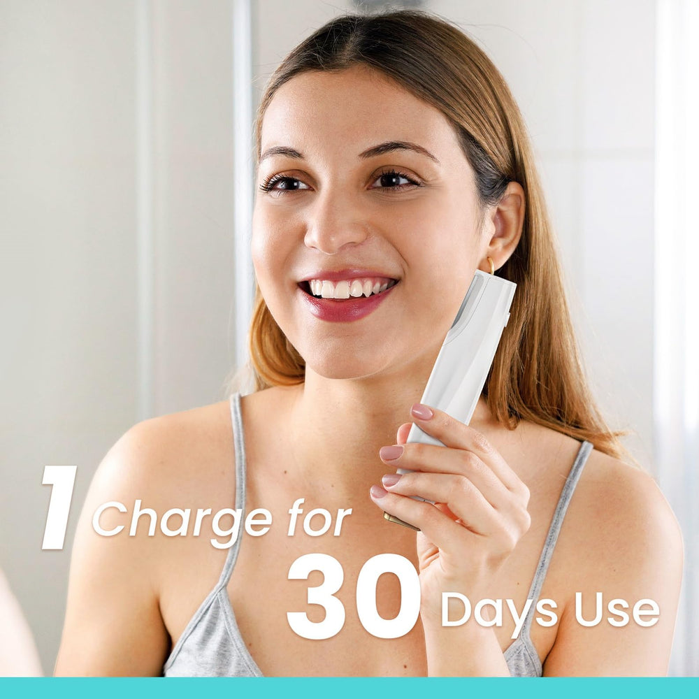 Liberex dermaplaning tool close-up showing smoother skin after use.