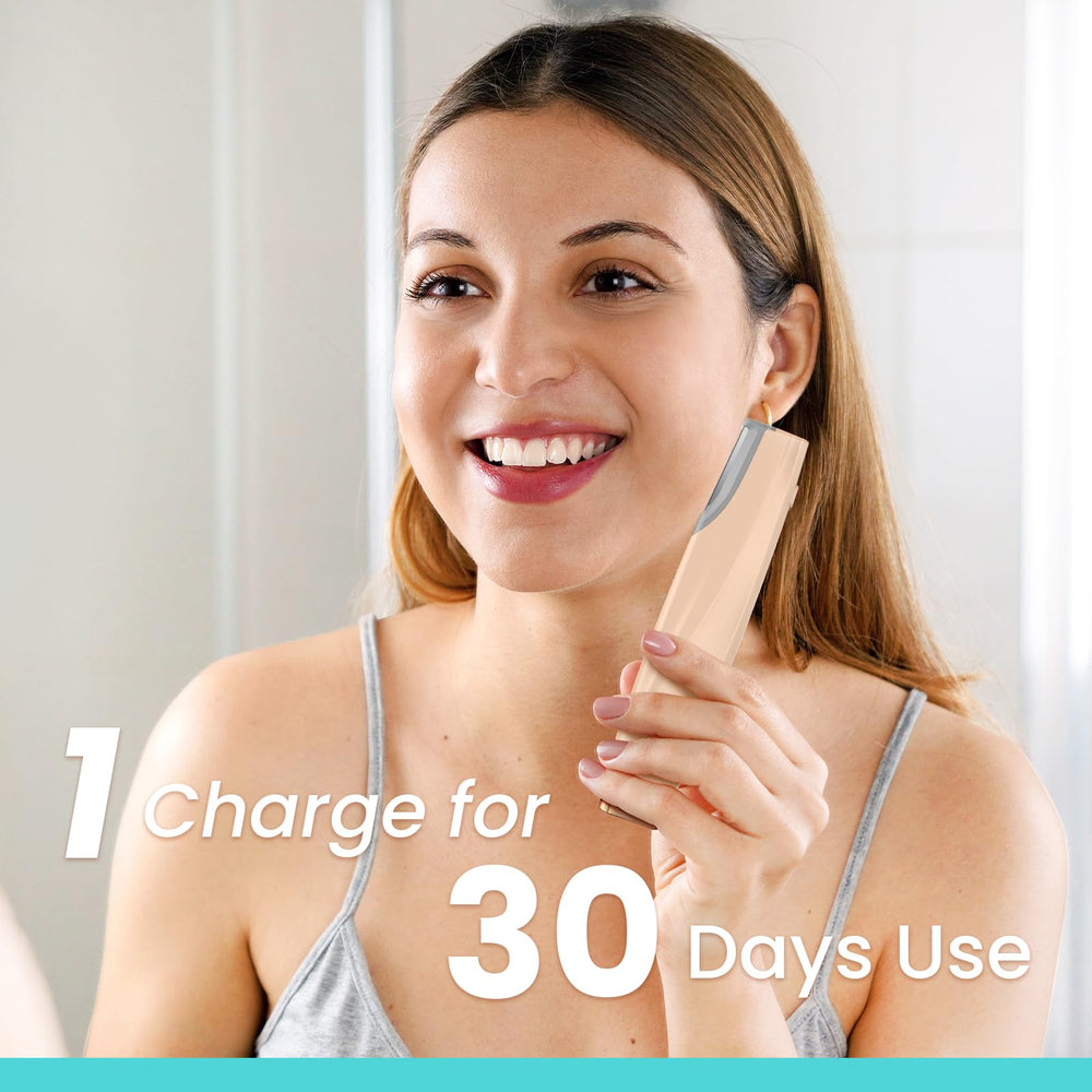 Liberex dermaplaning tool handheld use shows comfortable grip.