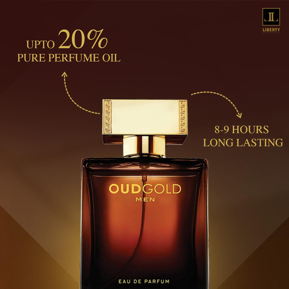 Liberty Oud Arabic Perfume bottle on wooden surface evokes premium ambience.