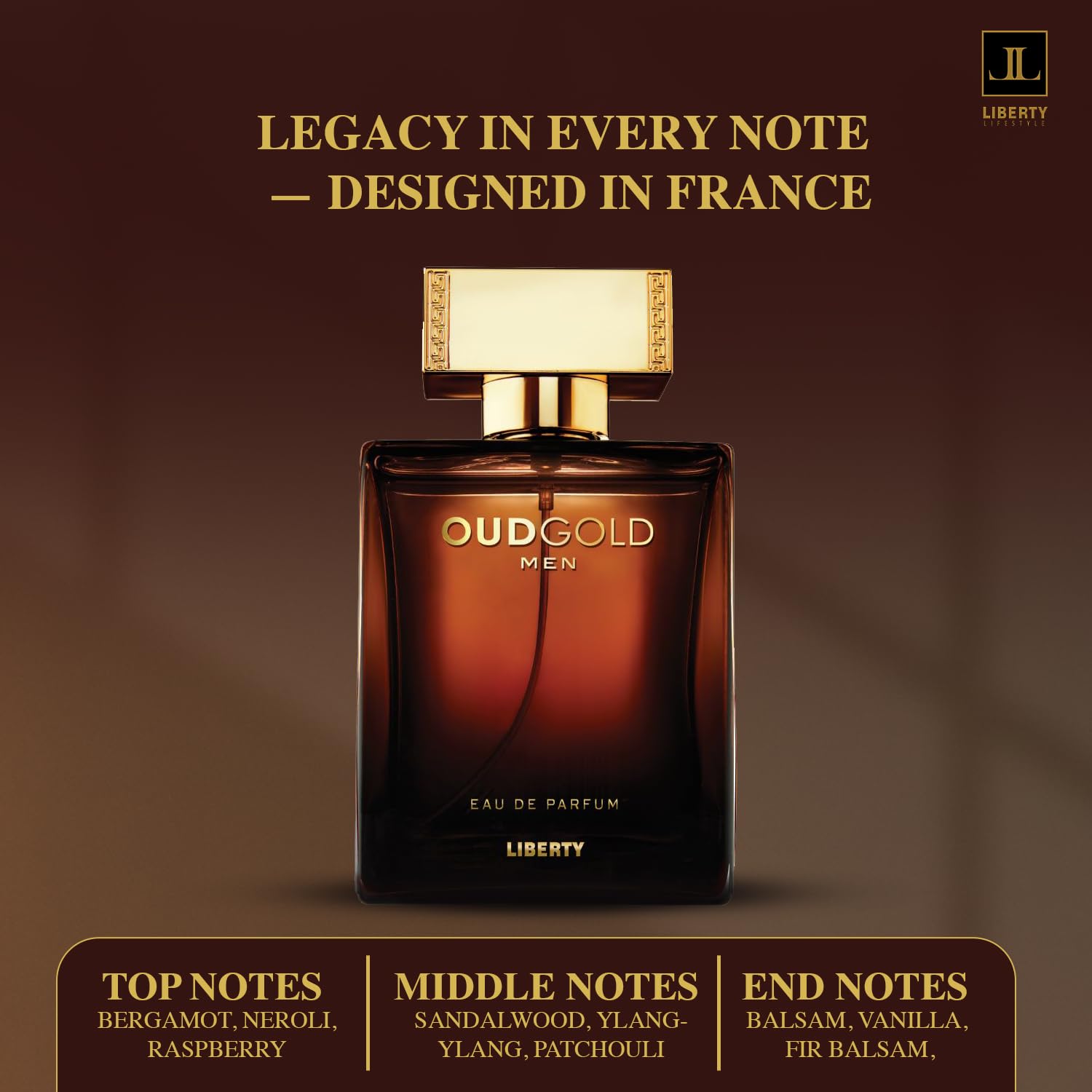 Liberty Oud Arabic Perfume oud-note visual highlights rich resin and amber glow.