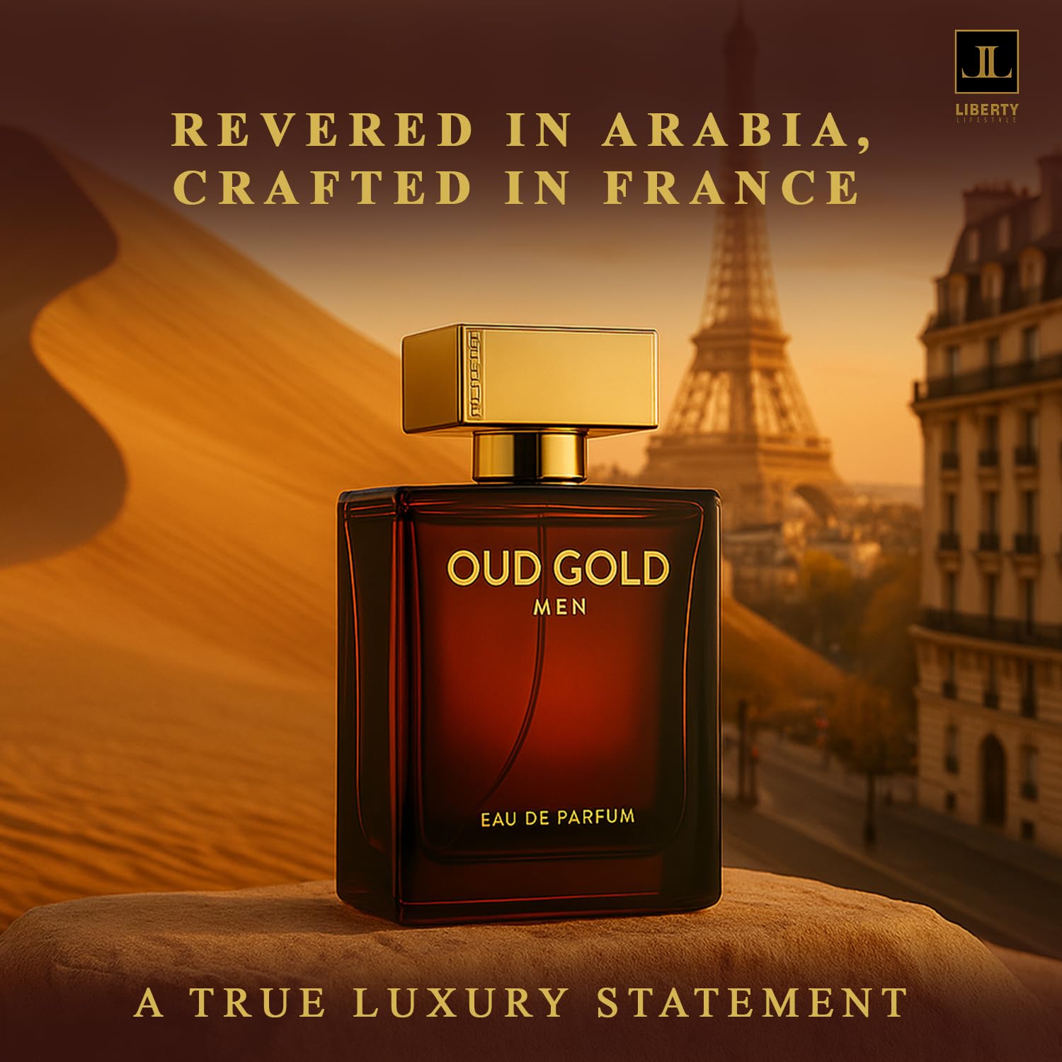 Liberty Oud Arabic Perfume packaging gift box signals premium gifting appeal.