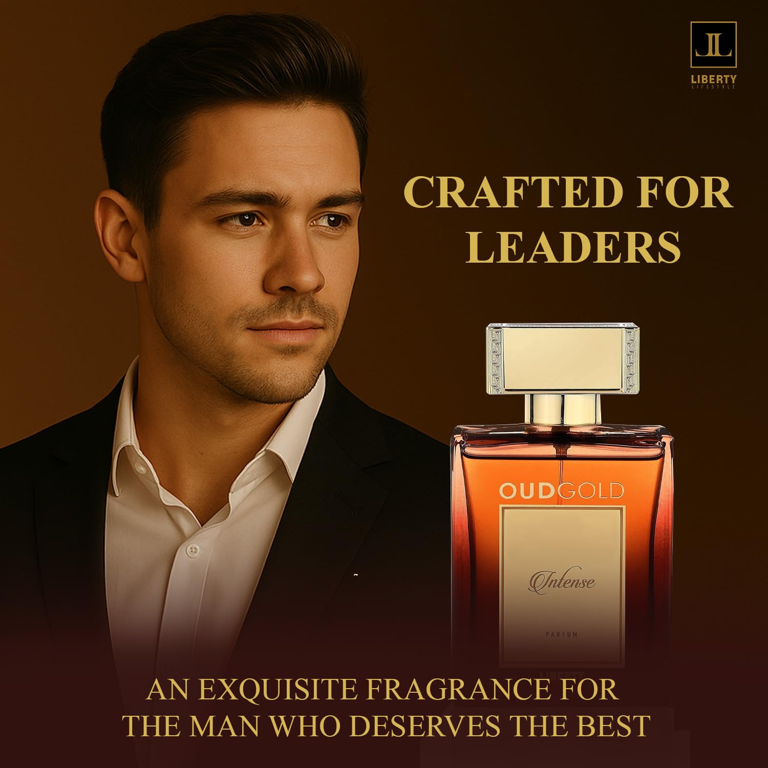 Liberty OudGold Intense notes graphic illustrates the scent structure and balance.