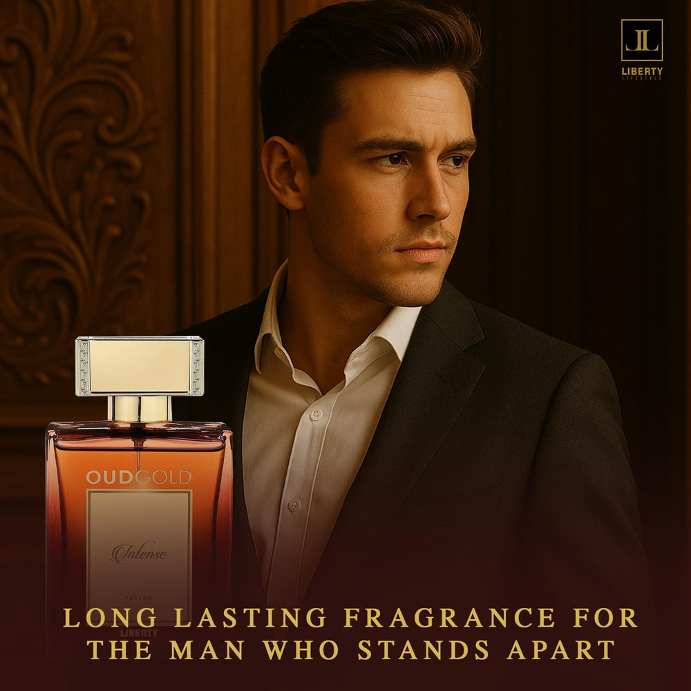 Liberty OudGold Intense oud and vanilla base note glimpse suggests lasting allure.