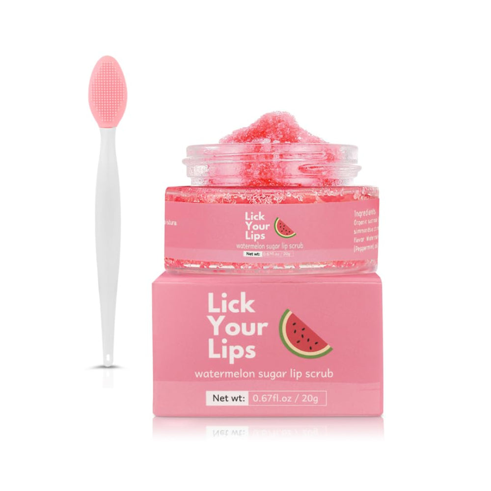 Lick Your Lips Watermelon Sugar Lip Scrub tub with nourishing formula for smooth, hydrated lips