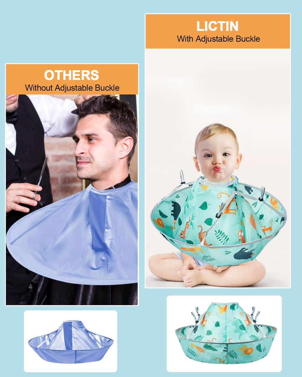 Lictin haircut cape foldable compact storage reduces clutter between uses.