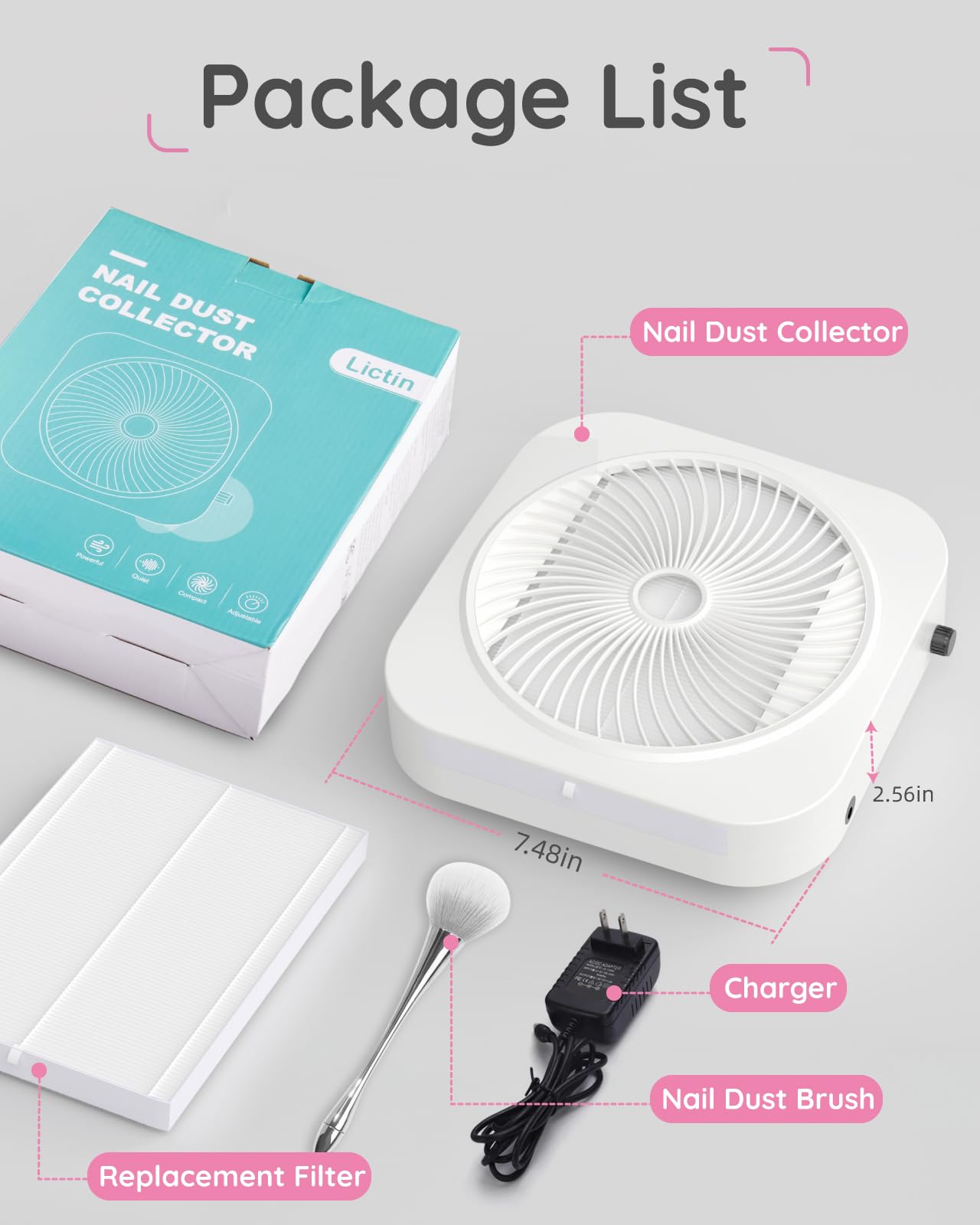 Lictin Nail Dust Collector with charger for extended sessions