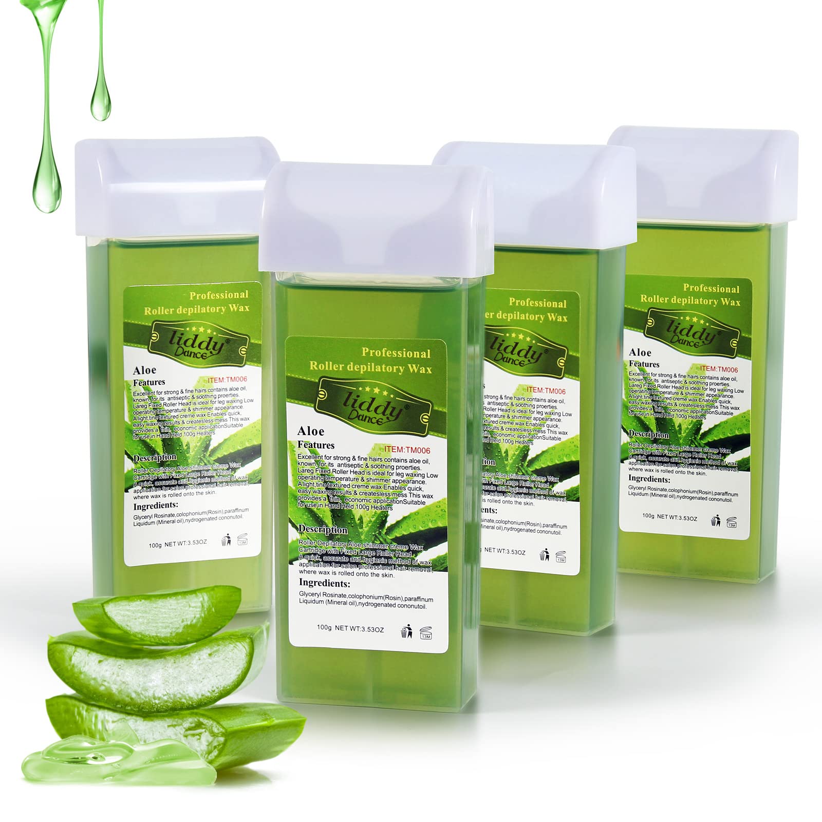 Liddy Dance aloe roll-on wax application shows smooth depilation on legs