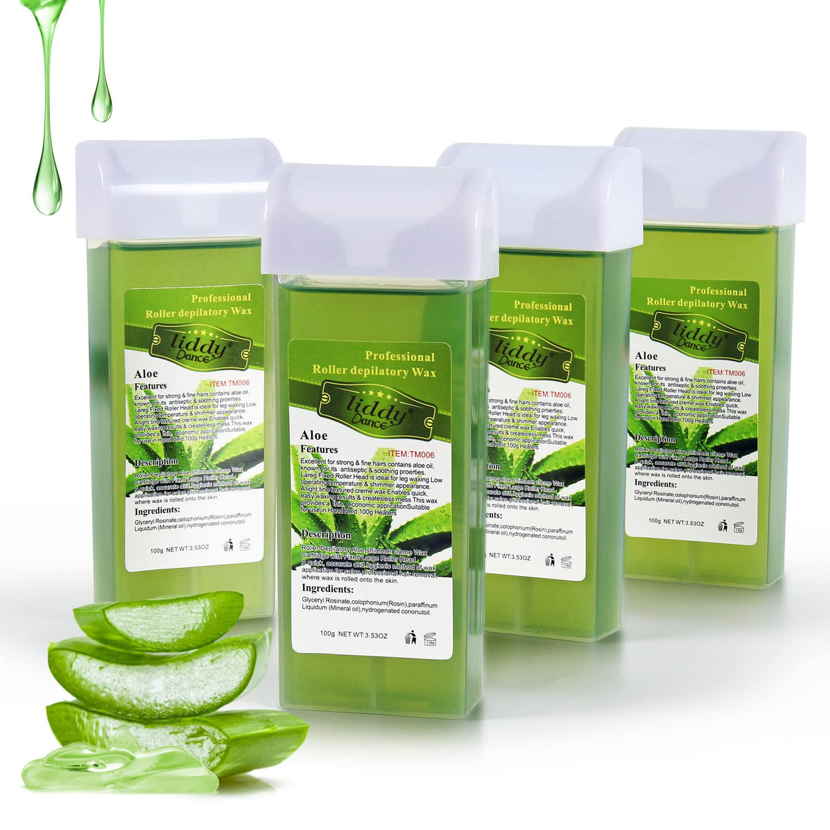 Liddy Dance aloe roll-on wax application shows smooth depilation on legs