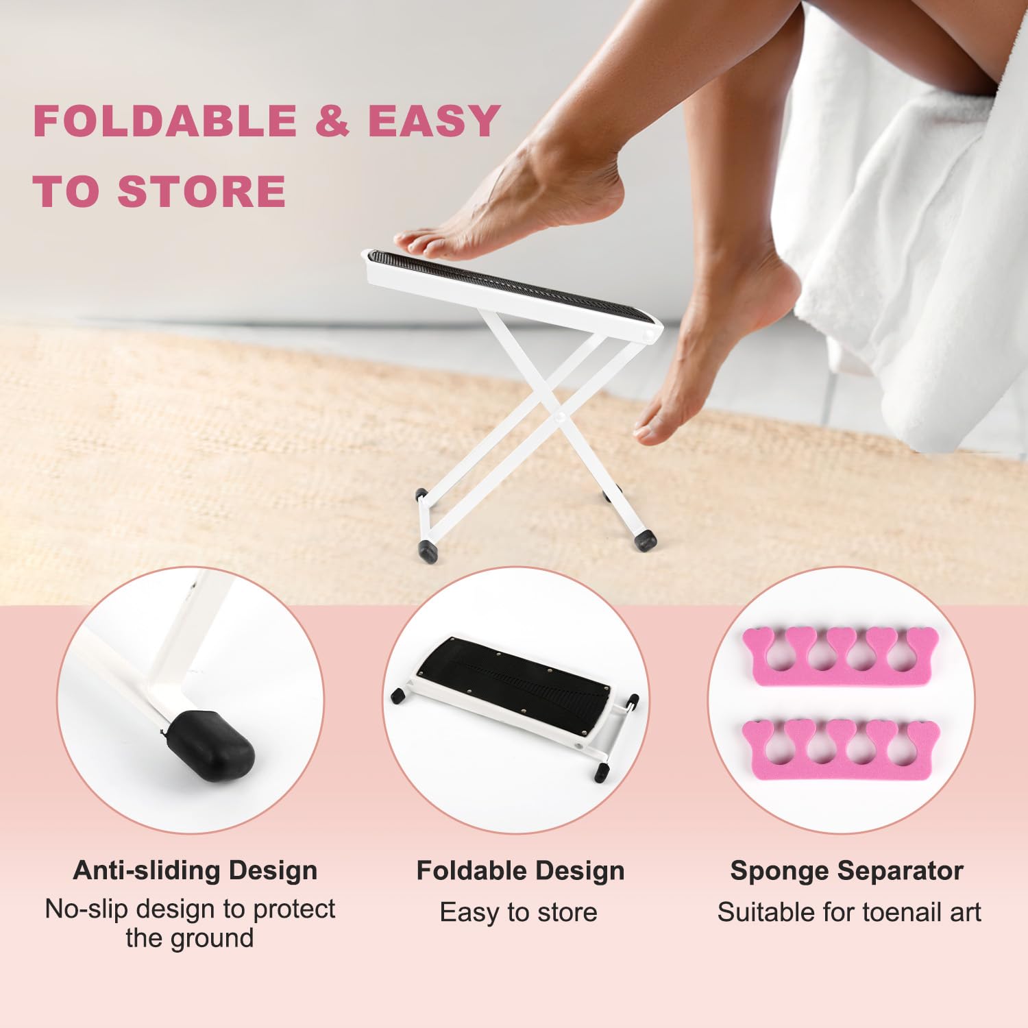 LiDiVi Pedicure Foot Rest angled design supports easy reach.
