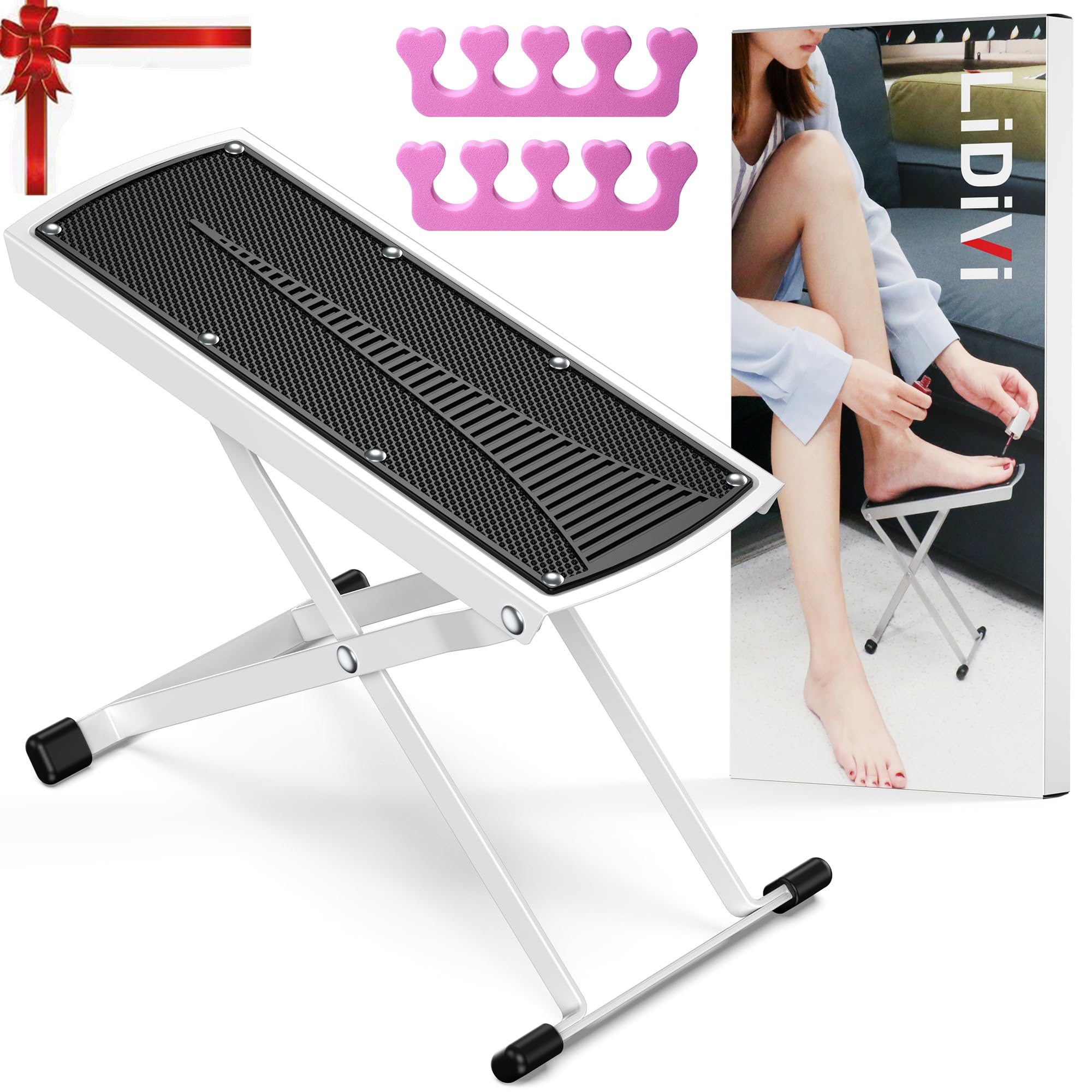 LiDiVi Pedicure Foot Rest folded compact design for easy storage and setup.