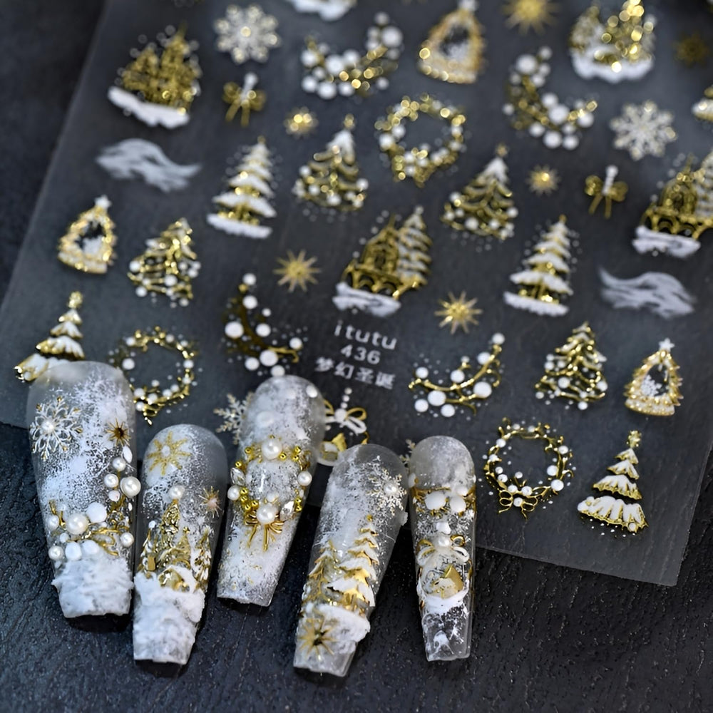 LIDUNANWU gold Xmas tree pattern for versatile nail design