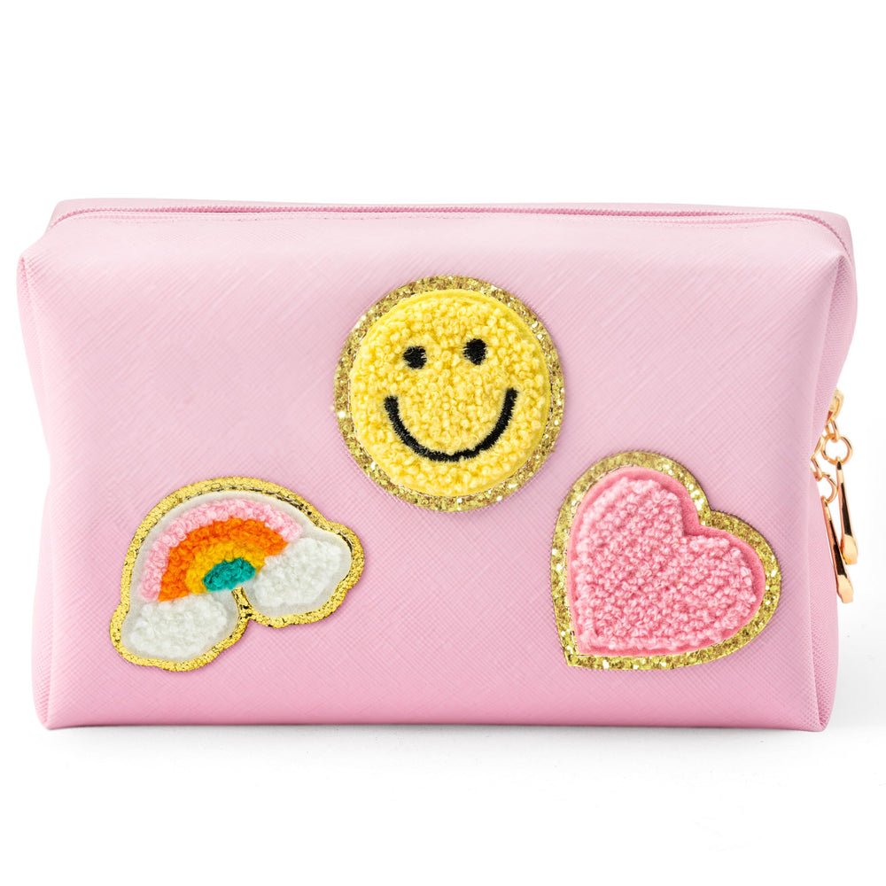 LieToi Preppy Patch small toiletry bag light pink front view showing compact travel-ready design