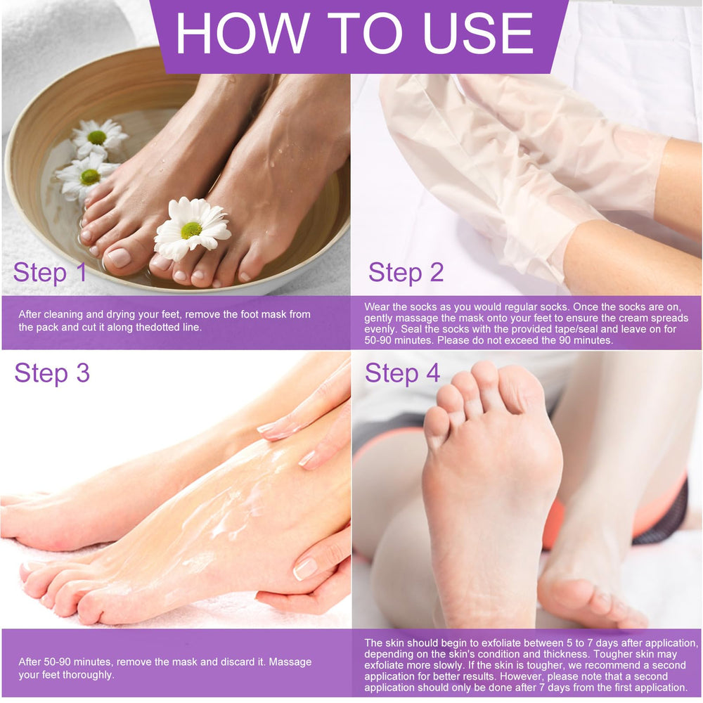 Clear usage steps for the Liefiet lavender foot peel mask.
