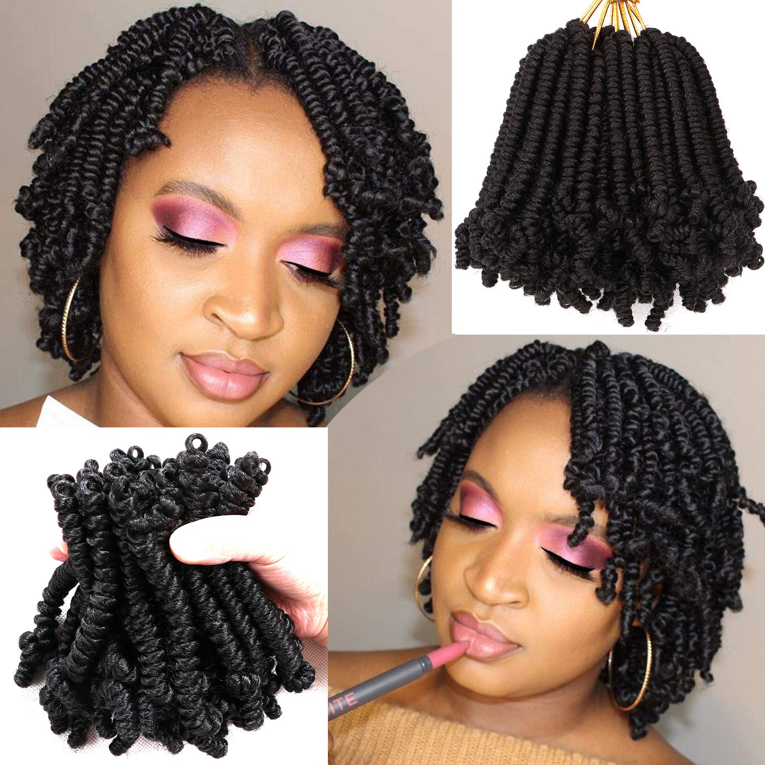 Lifabeauty short bob spring twist 6-inch close-up shows lightweight, comfortable crochet hair.