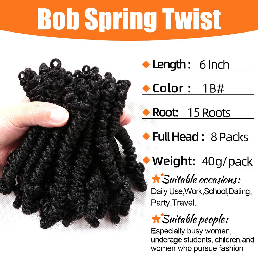 Lifabeauty short bob spring twist 6-inch pre-looped design enables quick, hassle-free install.