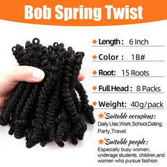 Lifabeauty short bob spring twist 6-inch pre-looped design enables quick, hassle-free install.