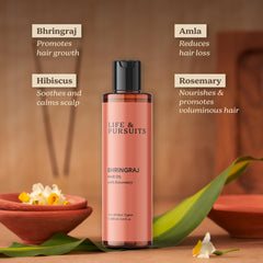 Life & Pursuits bhringraj oil massage scalp shows soothing application for healthier hair.