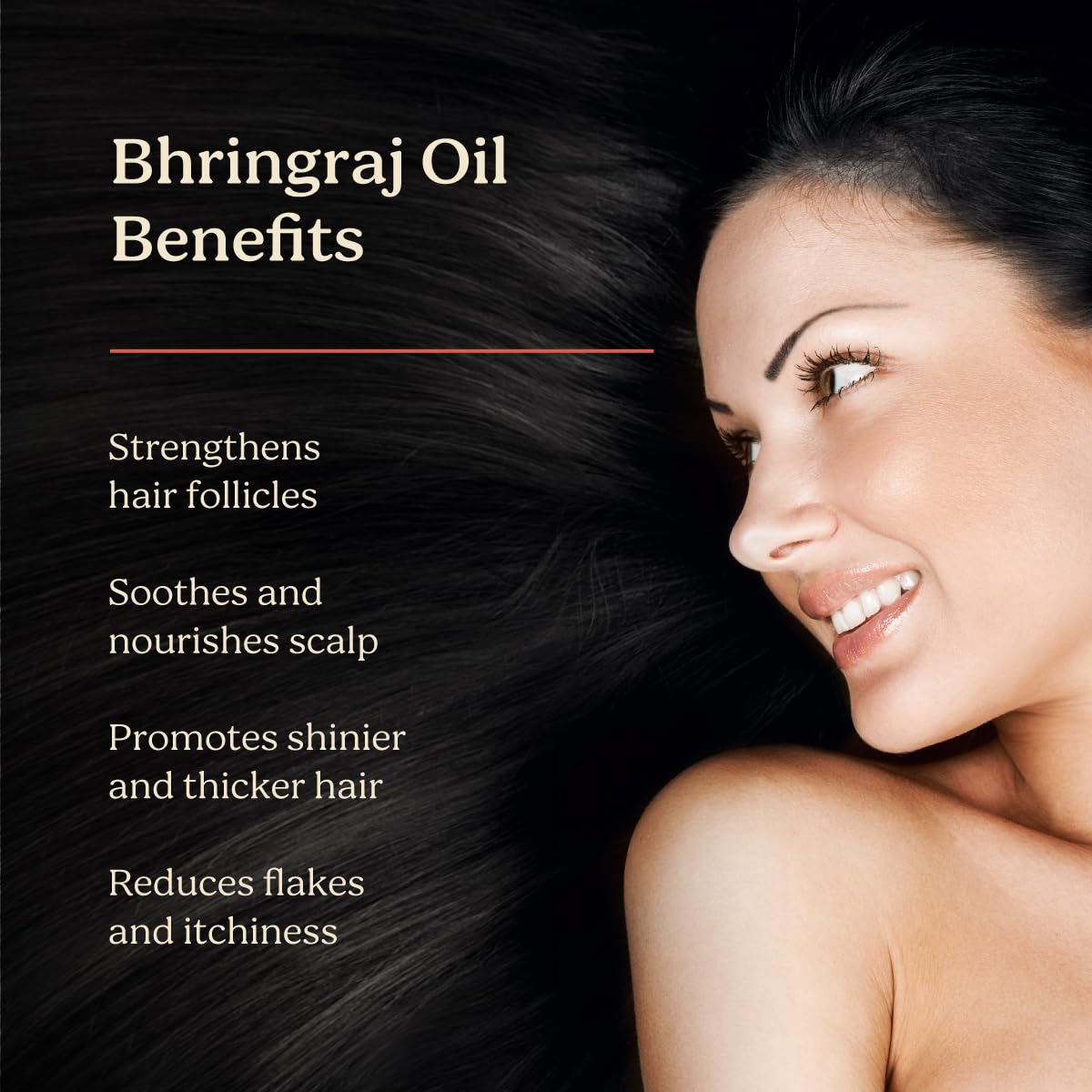 Life & Pursuits rosemary-amla-hibiscus-oil blend image highlights vibrant, strengthened hair.