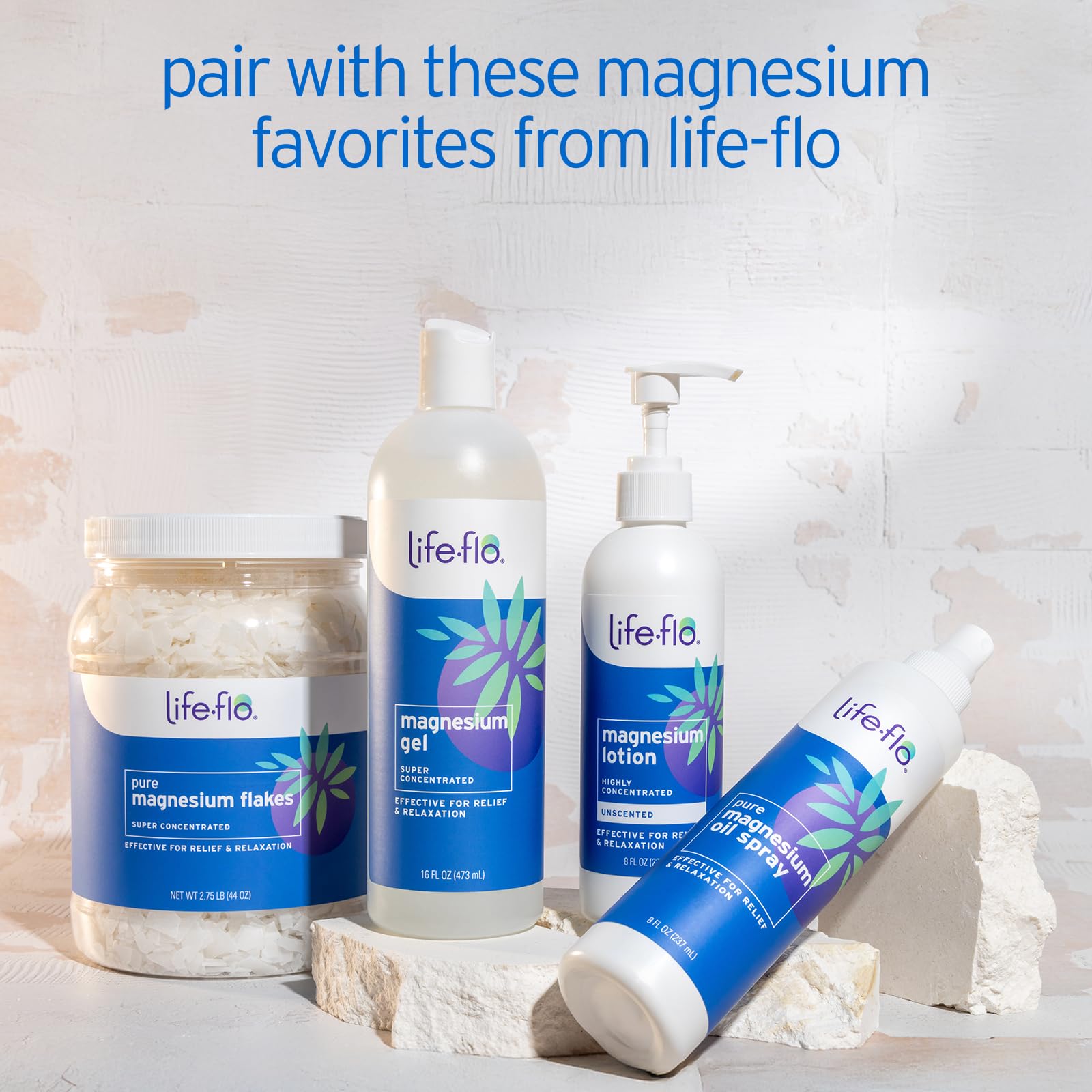 Life-Flo Magnesium Lotion with shea butter and coconut oil for nourished skin.