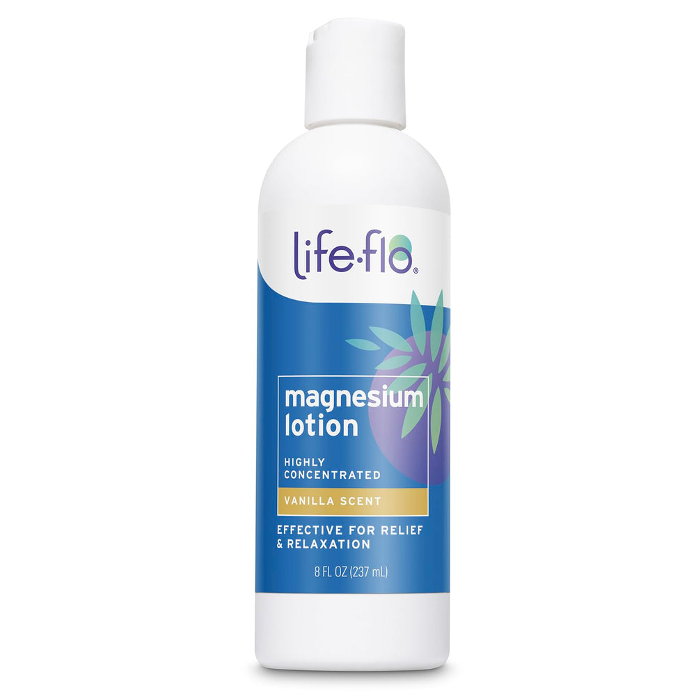 Life-flo Magnesium Lotion Vanilla Bottle Pump for easy daily relaxation and hydration.