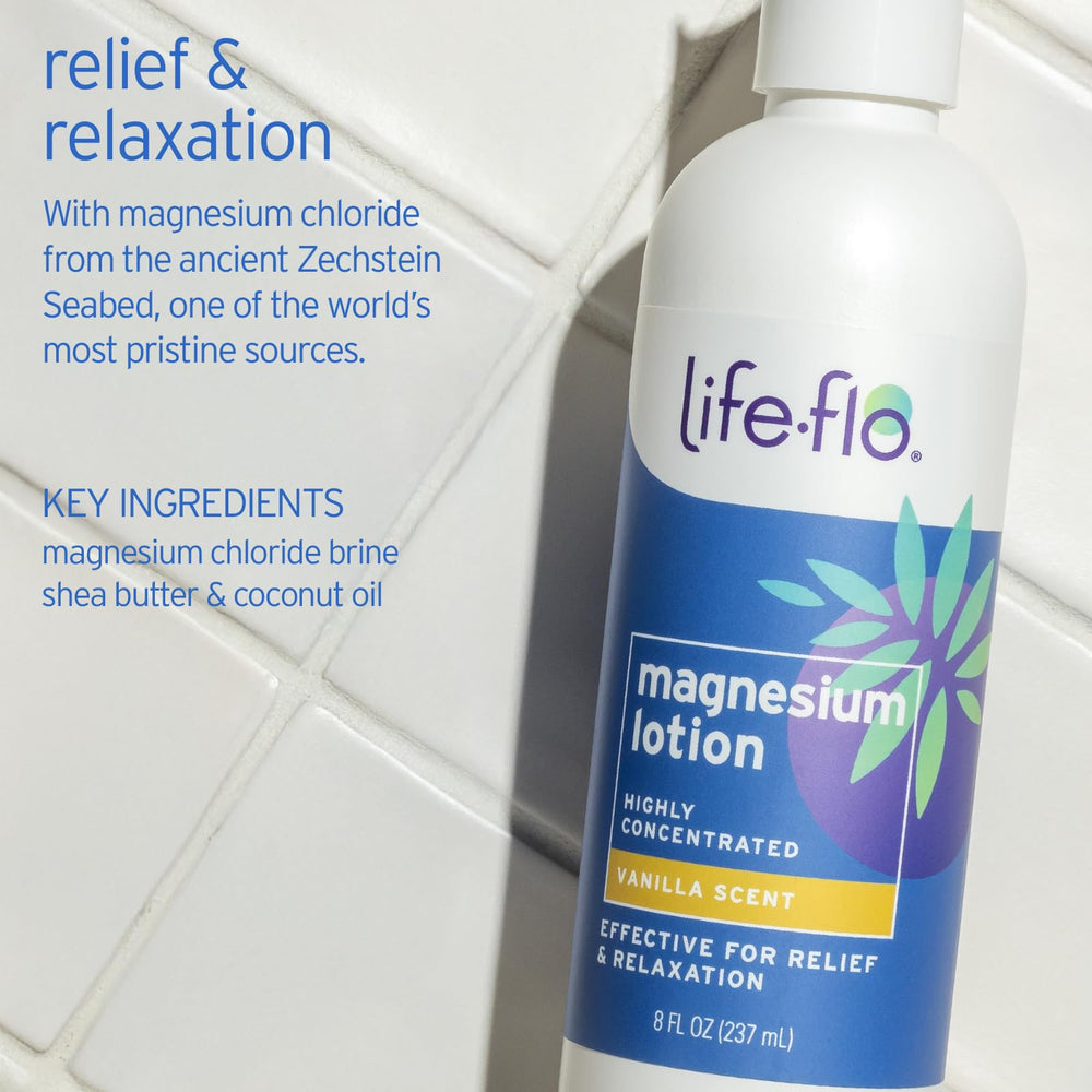 Life-flo Magnesium Lotion Vanilla Jar Closeup highlighting rich texture and soothing vanilla scent.