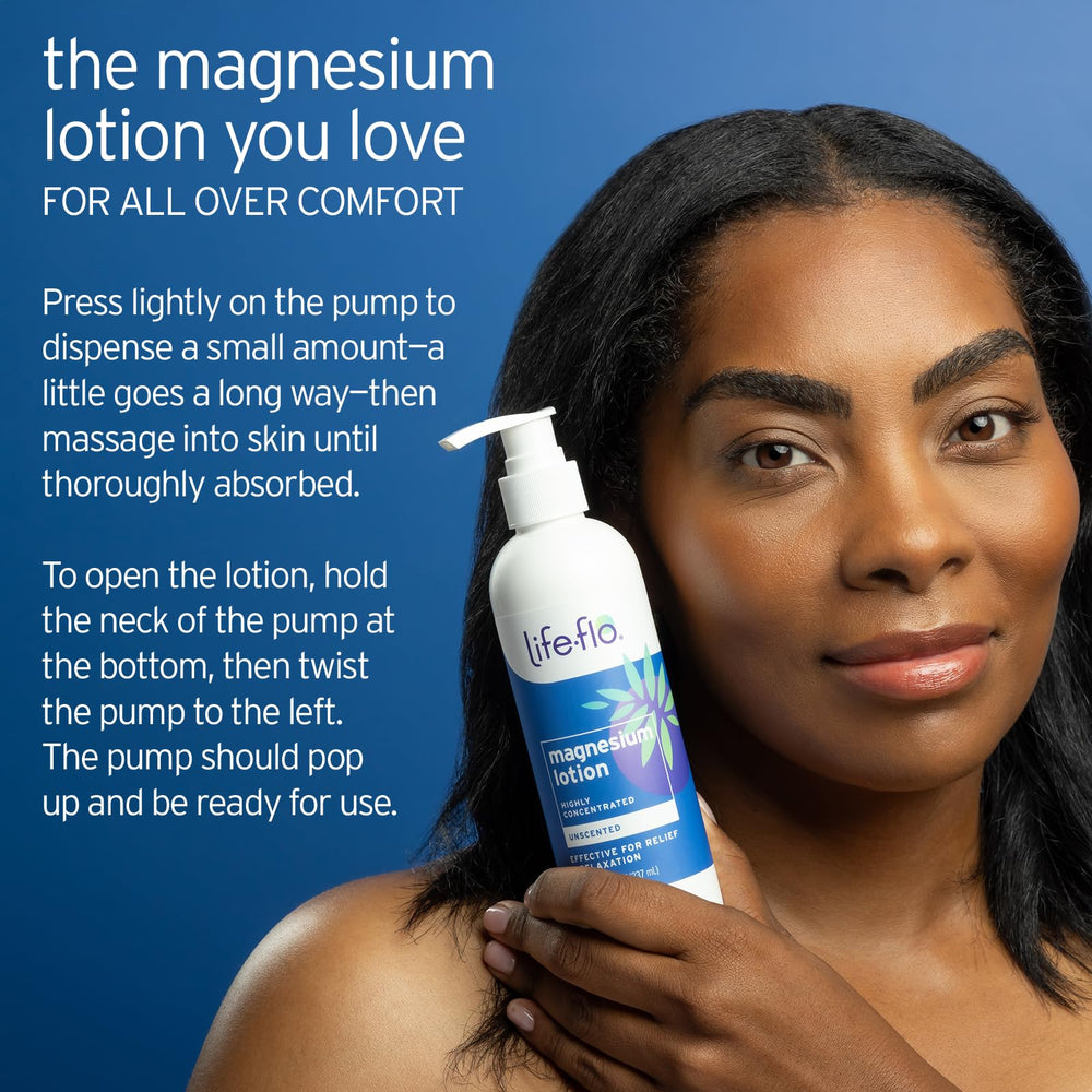 Life-Flo Magnesium Lotion with vanilla scent for a comforting massage experience.