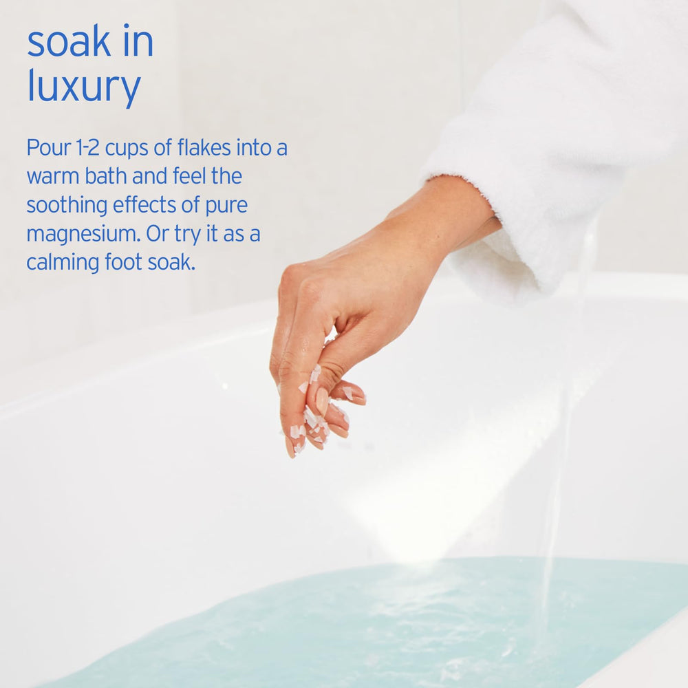 Foot soak setup with LIFE-FLO magnesium flakes for relaxing tired feet.