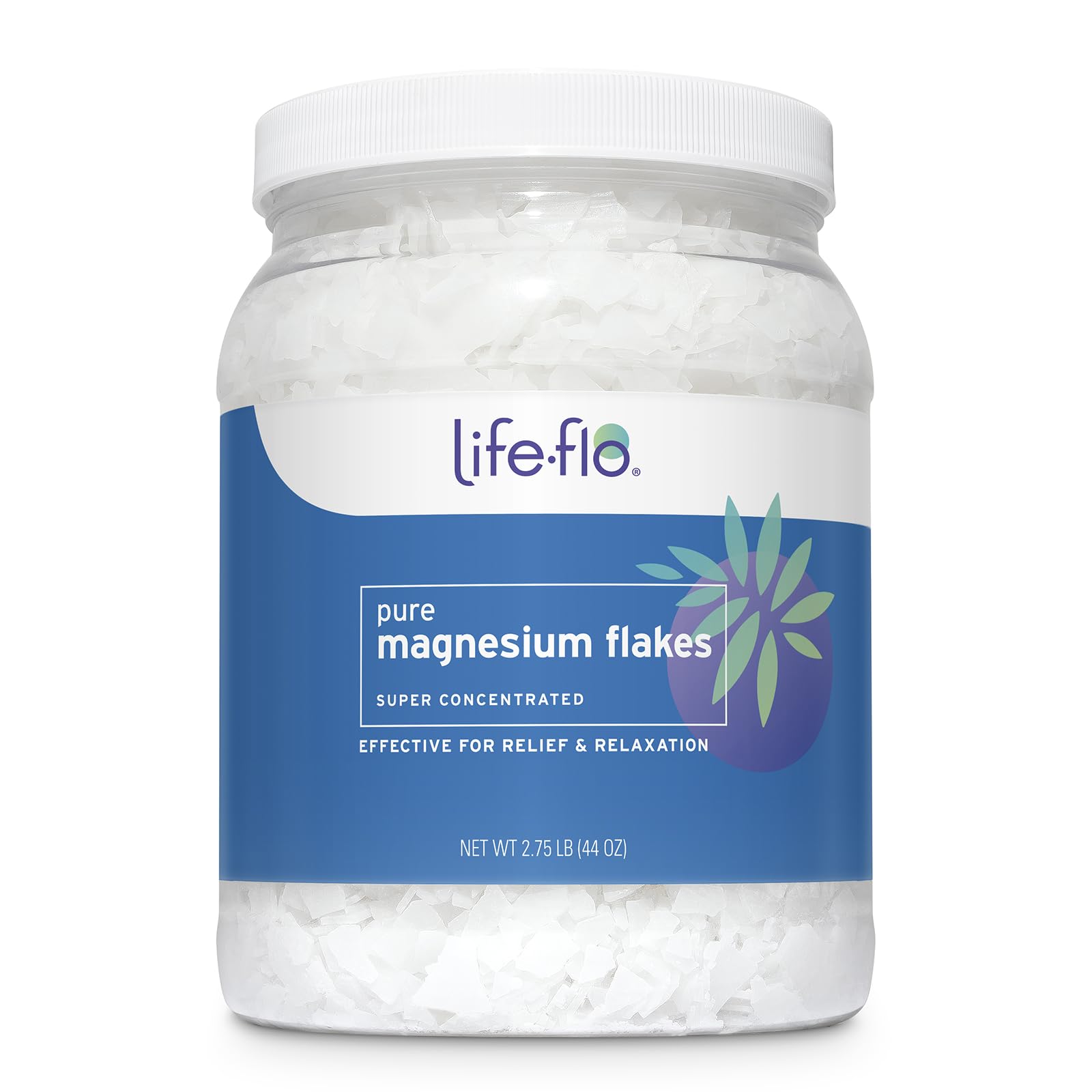 LIFE-FLO Pure Magnesium Bath Flakes in a tub for a spa-like soak at home.