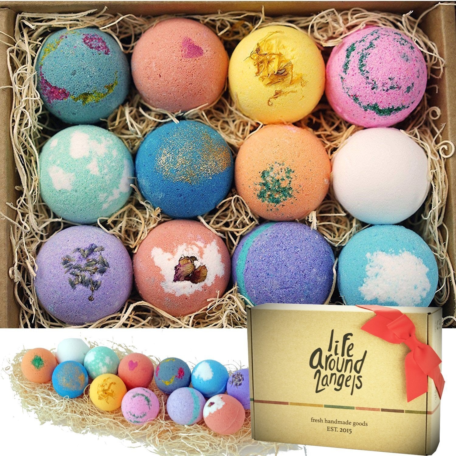 LifeAround2Angels bath bombs set with colorful fizz for a spa-like bath.