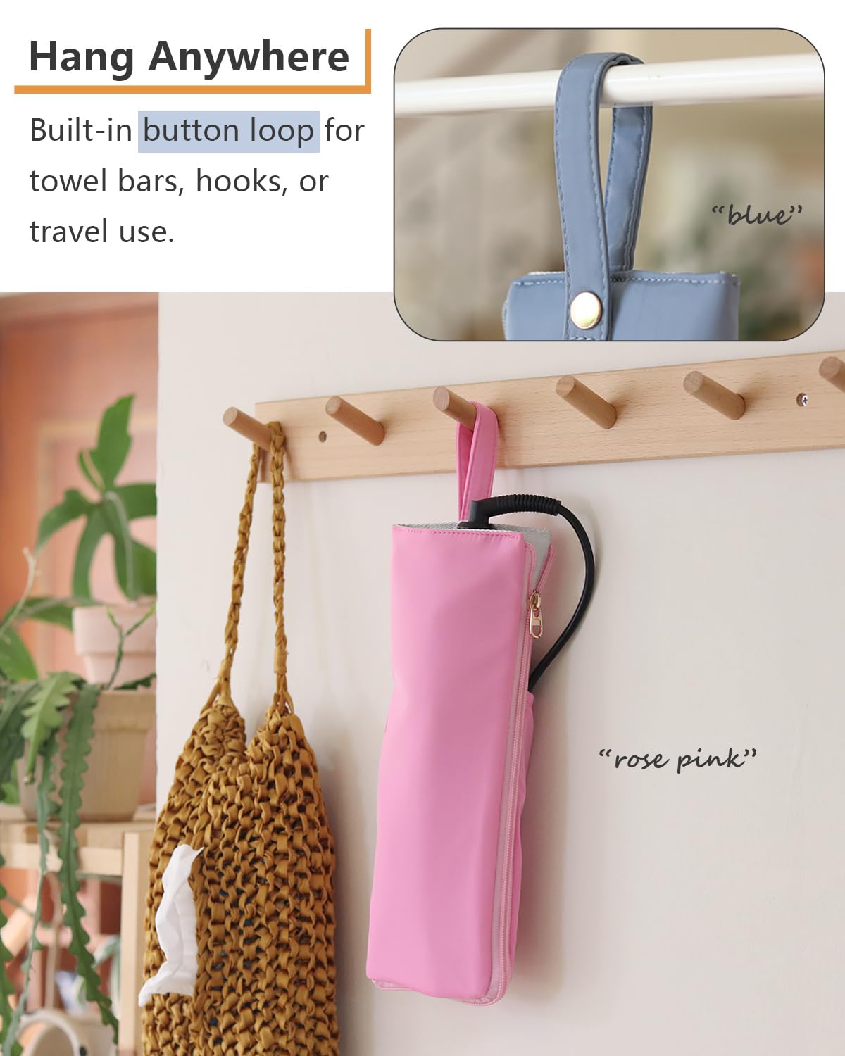 Lifeplus-2in1-mat-holder-pink illustrates flexible use as a flat mat or hanging pouch.
