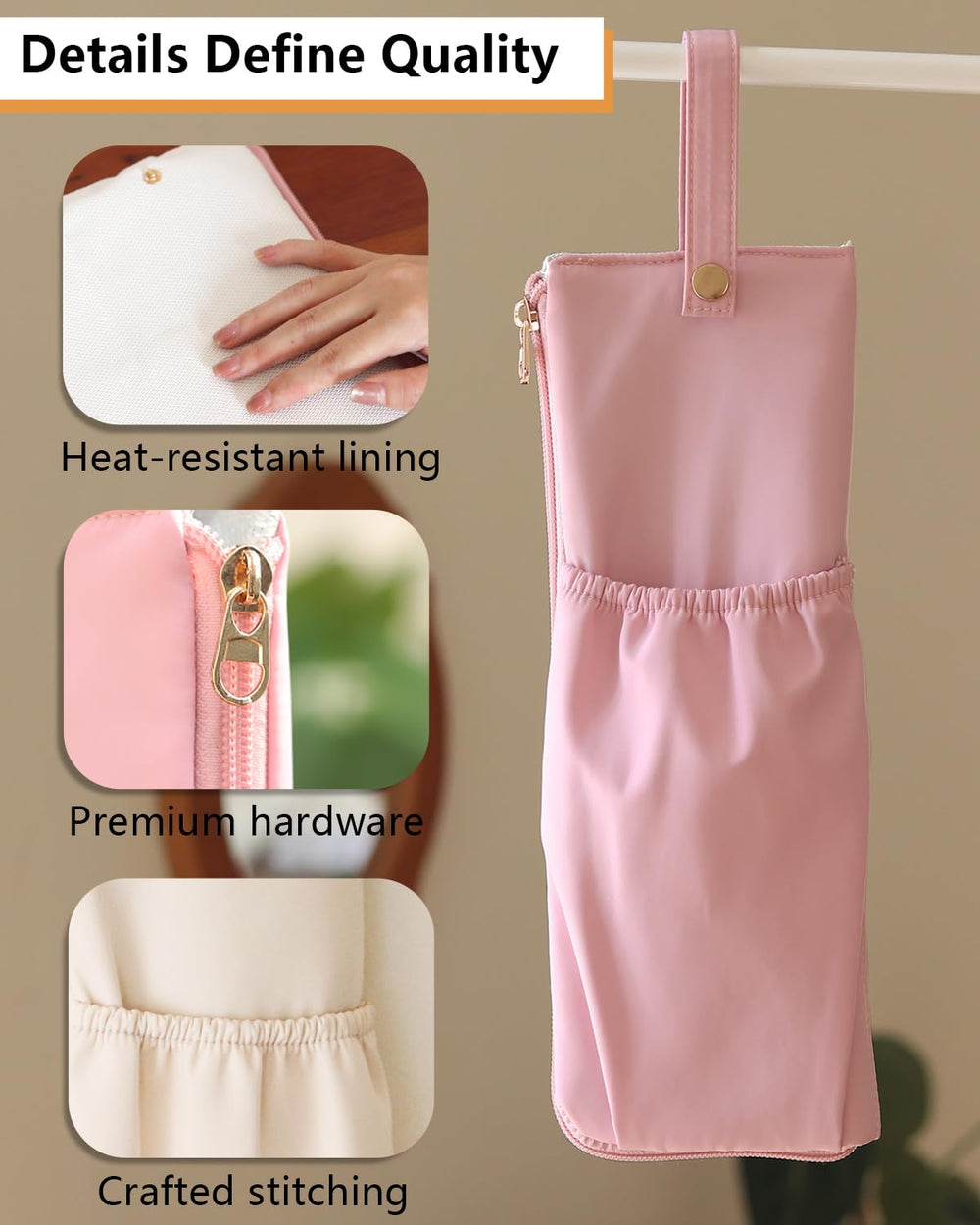 Lifeplus-hanging-loop-travel-bag-pink shows portable storage you can hang on doors or hooks.