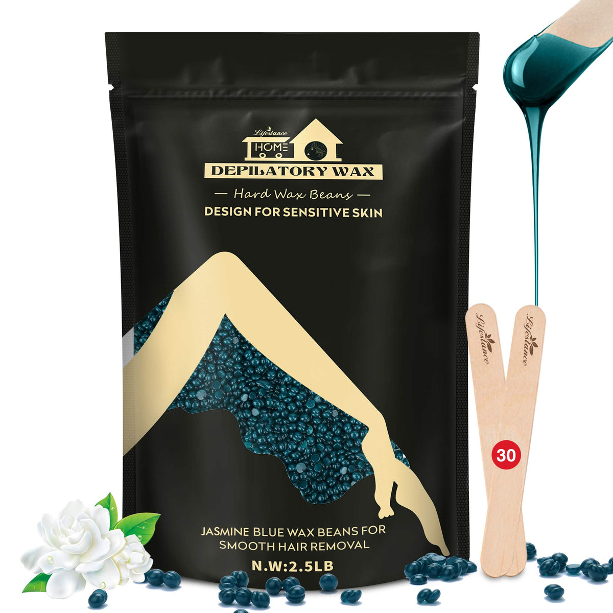 Lifestance hard blue bikini wax kit packaging showing at-home waxing setup and privacy benefits