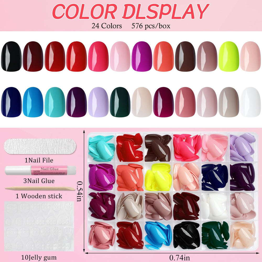 Lifextol 24-color oval press-on nails color swatches for outfit matching