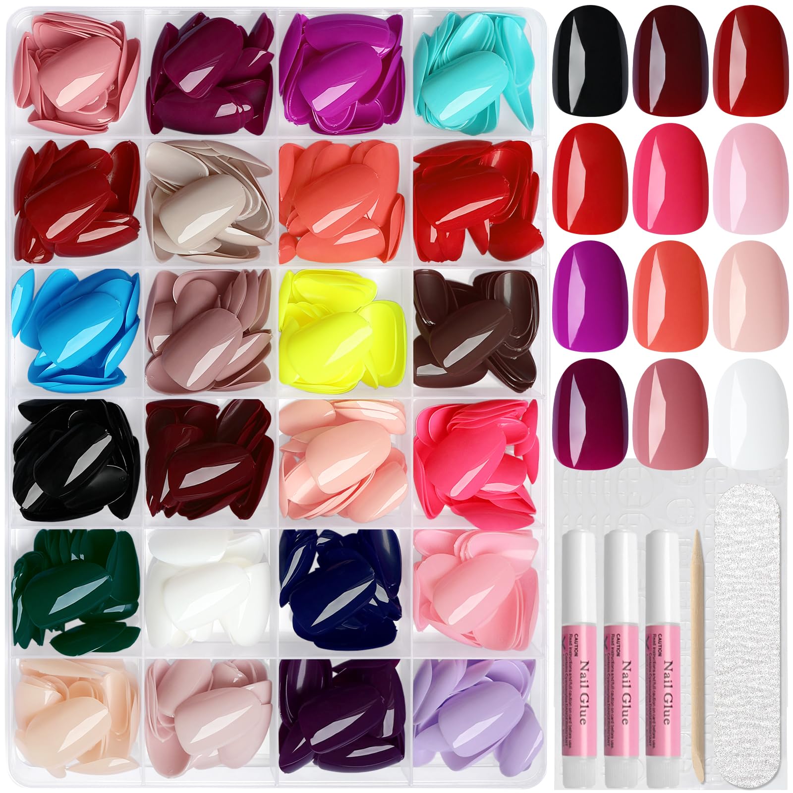 Lifextol oval press-on nails kit front view with 576 pieces for home manicure