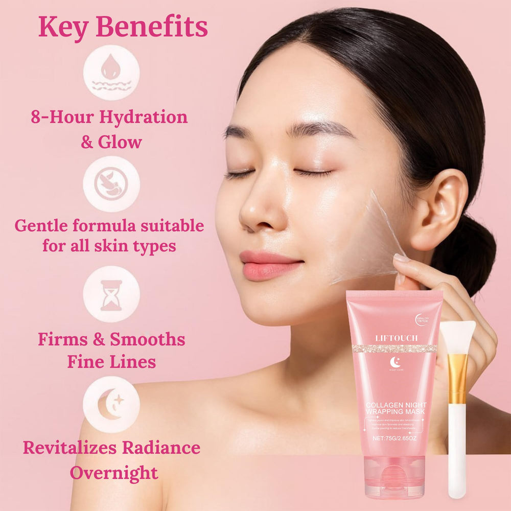 Liftouch jelly brush application tool demonstrating smooth mask spread for effortless overnight care